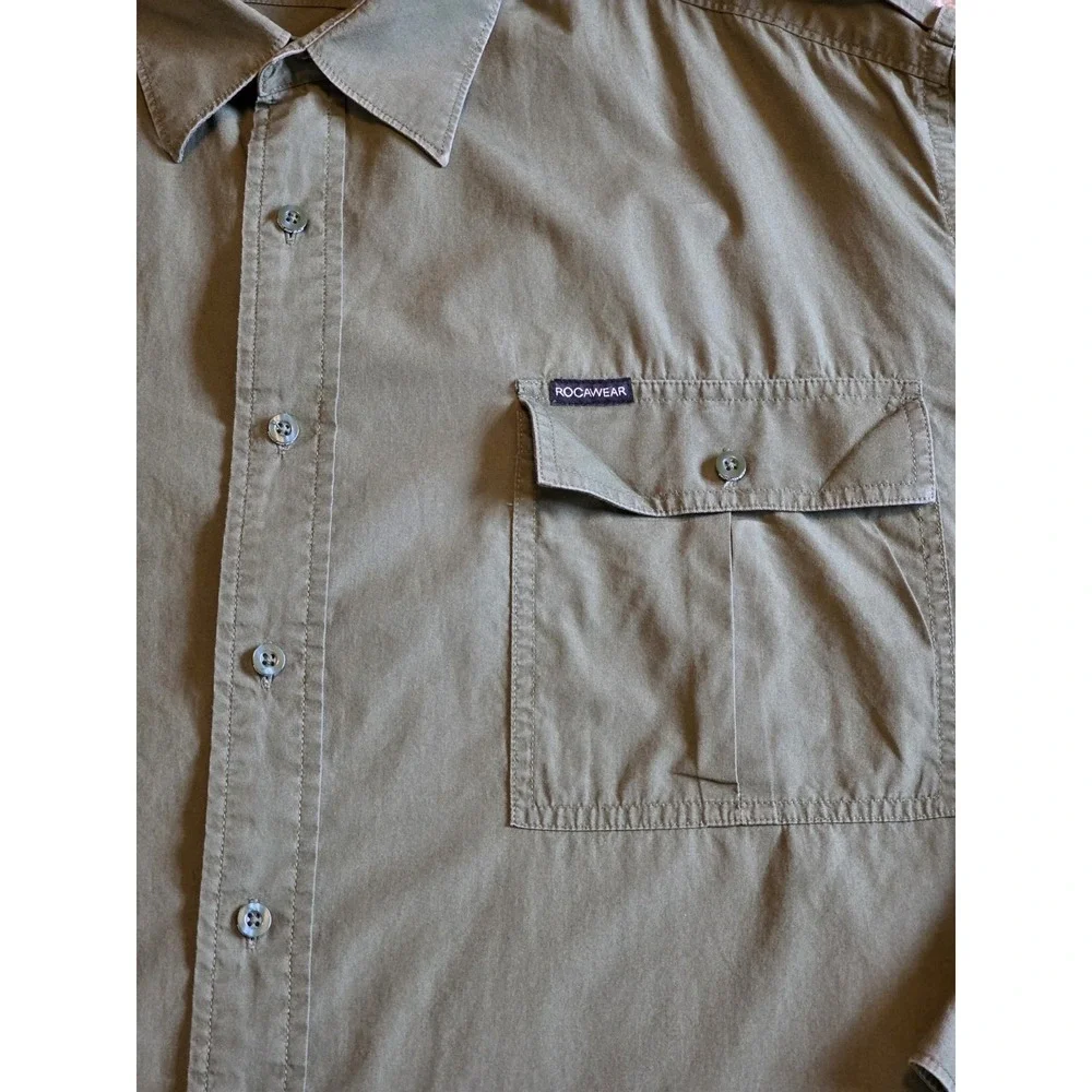 Rocawear Shirt‎ Mens 3X-LARGE XXX 100% Cotton Military Green Button